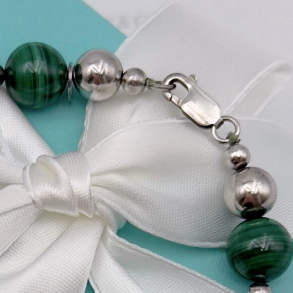 Tiffany & Co. Sterling Silver Malachite Beaded Bracelet Sterling Silver Vintage - Picture 6 of 10